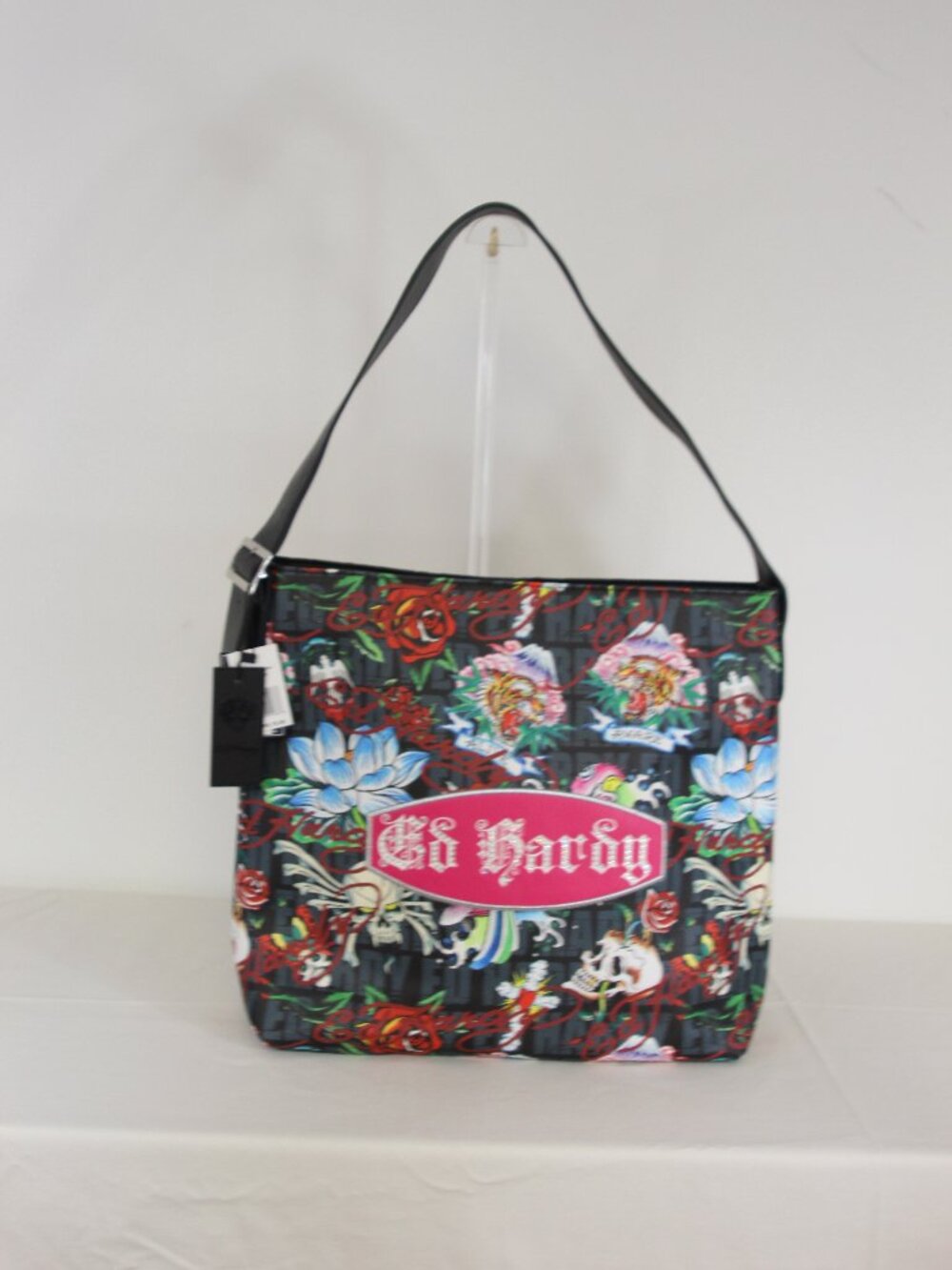 NWT Ed Hardy Tattoo Tote Bag + Matching Pouch Y2K Skull Koi Lotus Tiger Shoulder